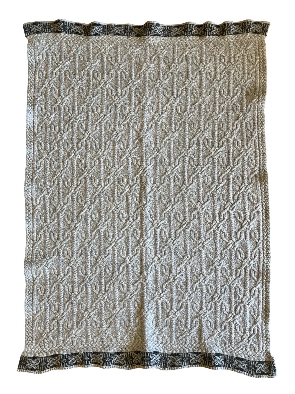 ARAN MOR Ireland 100% Soft Merino Wool Gray Throw Baby Blanket Knit 47.5x33”